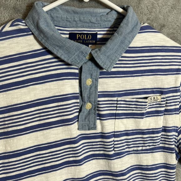 Polo Ralph Lauren Boys Size XL 18/20 Blue Stripes Short Sleeves Preppy Pocket‎ - Picture 1 of 8